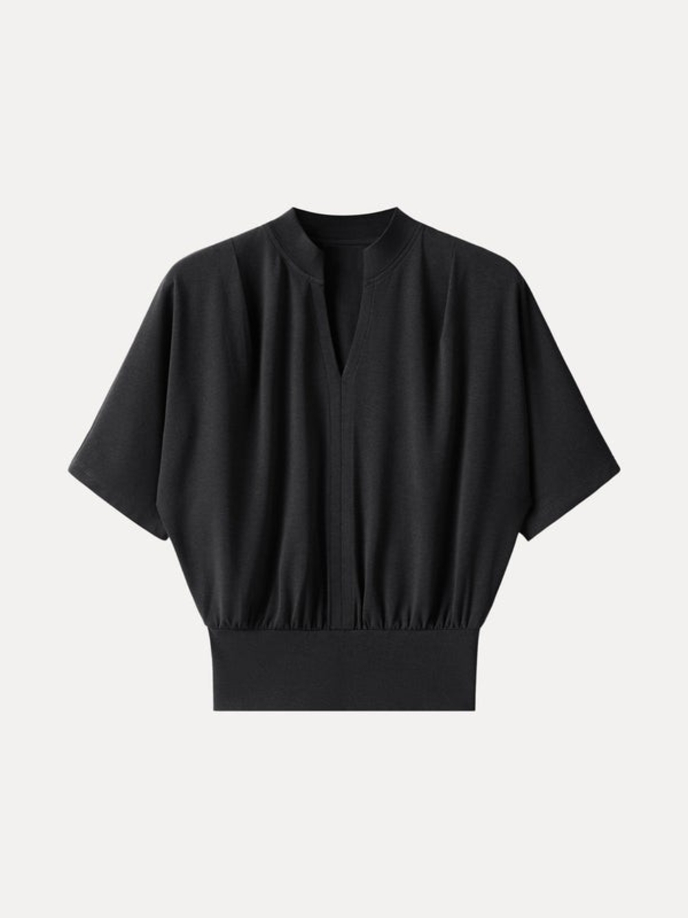 OGL NWT Black Stand Collar Vneck Short Sleeve Top